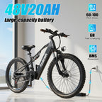 Aairsk XT90 26" Electric Mountain Bike, 1500W(Peak) Motor, 48V 20Ah Battery, Shimano 21-Speed, LCD Display with Card Access, Rear Rack, Corlor Black