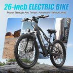 Aairsk XT90 26" Electric Mountain Bike, 1500W(Peak) Motor, 48V 20Ah Battery, Shimano 21-Speed, LCD Display with Card Access, Rear Rack, Corlor Black