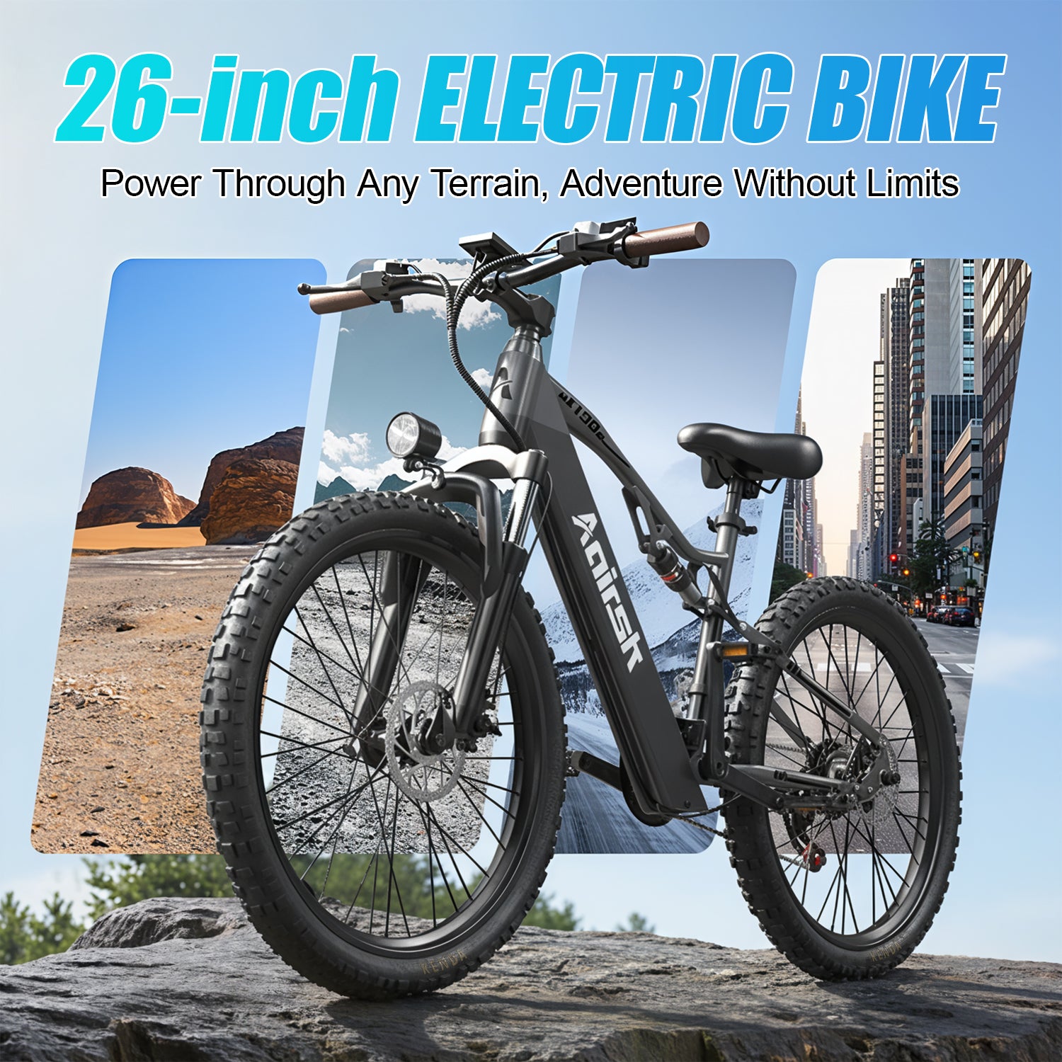 Aairsk XT90 26" Electric Mountain Bike, 1500W(Peak) Motor, 48V 20Ah Battery, Shimano 21-Speed, LCD Display with Card Access, Rear Rack, Corlor Black
