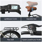 Aairsk SU7 Step-Thru 24" Electric City Bike for Adults, 430W(Peak) Motor, 36V 13Ah Battery, Shimano 7-Speed, LCD Display with Card Access, Rear Rack, Corlor Khaki