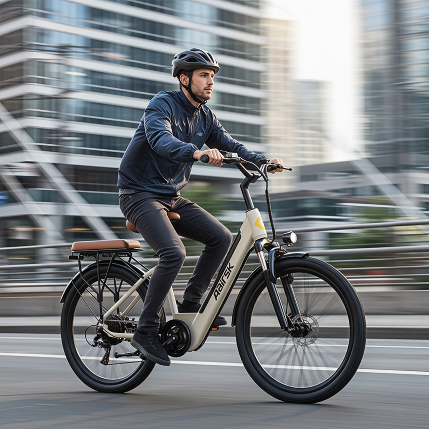 Aairsk S600 Step-Thru 26" Electric City Bike for Adults, 430W(Peak) Motor, 36V 13Ah Battery, Shimano 7-Speed, LCD Display with Card Access, Rear Rack and seat, Color Khaki