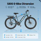 Aairsk S800 26" Electric Bike, 430W(Peak) Motor, 36V 13Ah Removable Battery, Shimano 7-Speed, LCD Display with Card Access, Rear Rack, Color Blue