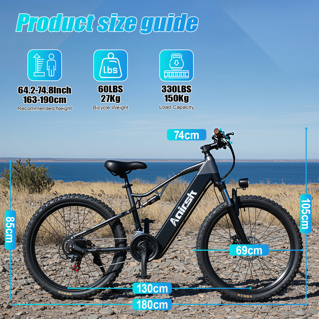 Aairsk XT90 26" Electric Mountain Bike, 1500W(Peak) Motor, 48V 20Ah Battery, Shimano 21-Speed, LCD Display with Card Access, Rear Rack, Corlor Black