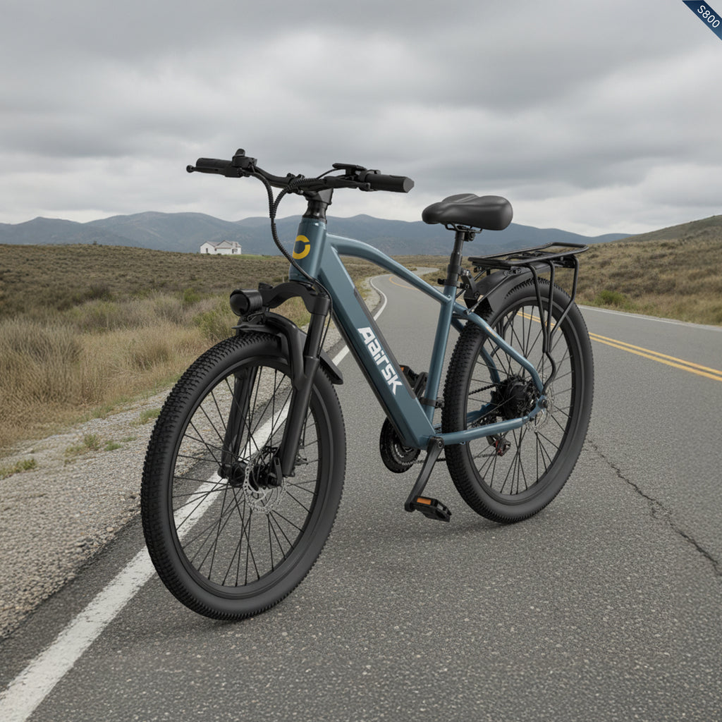 Aairsk S800 26" Electric Bike, 430W(Peak) Motor, 36V 13Ah Removable Battery, Shimano 7-Speed, LCD Display with Card Access, Rear Rack, Color Blue