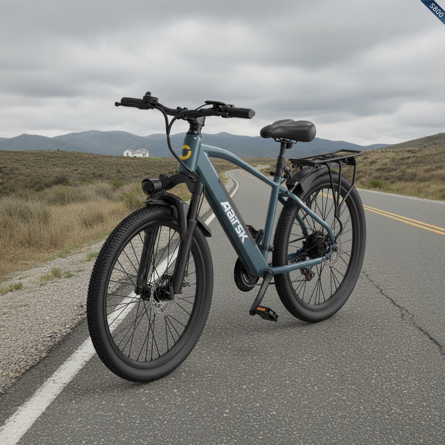 Aairsk S800 26" Electric Bike, 430W(Peak) Motor, 36V 13Ah Removable Battery, Shimano 7-Speed, LCD Display with Card Access, Rear Rack, Color Blue