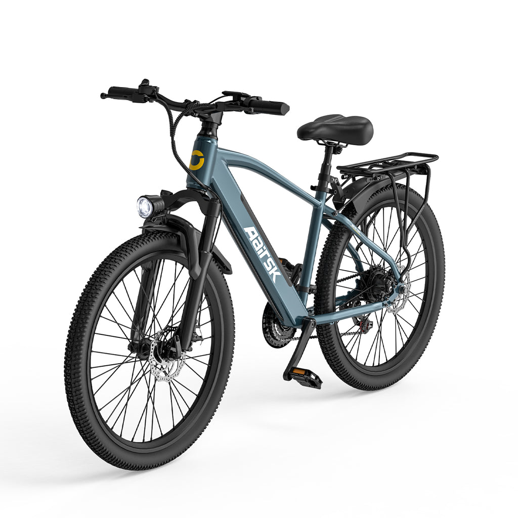 Aairsk S800 26" Electric Bike, 430W(Peak) Motor, 36V 13Ah Removable Battery, Shimano 7-Speed, LCD Display with Card Access, Rear Rack, Color Blue