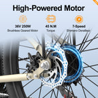 Aairsk S600 Step-Thru 26" Electric City Bike for Adults, 430W(Peak) Motor, 36V 13Ah Battery, Shimano 7-Speed, LCD Display with Card Access, Rear Rack and seat, Color Khaki