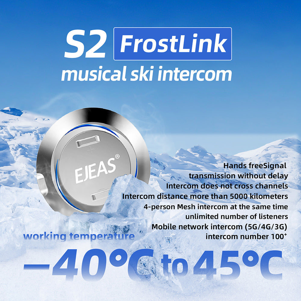 EJEAS S2 Waterproof Ski IntercomHeadset Wireless Mesh Group Walkie Talkie Microphone Backcountry Skiing