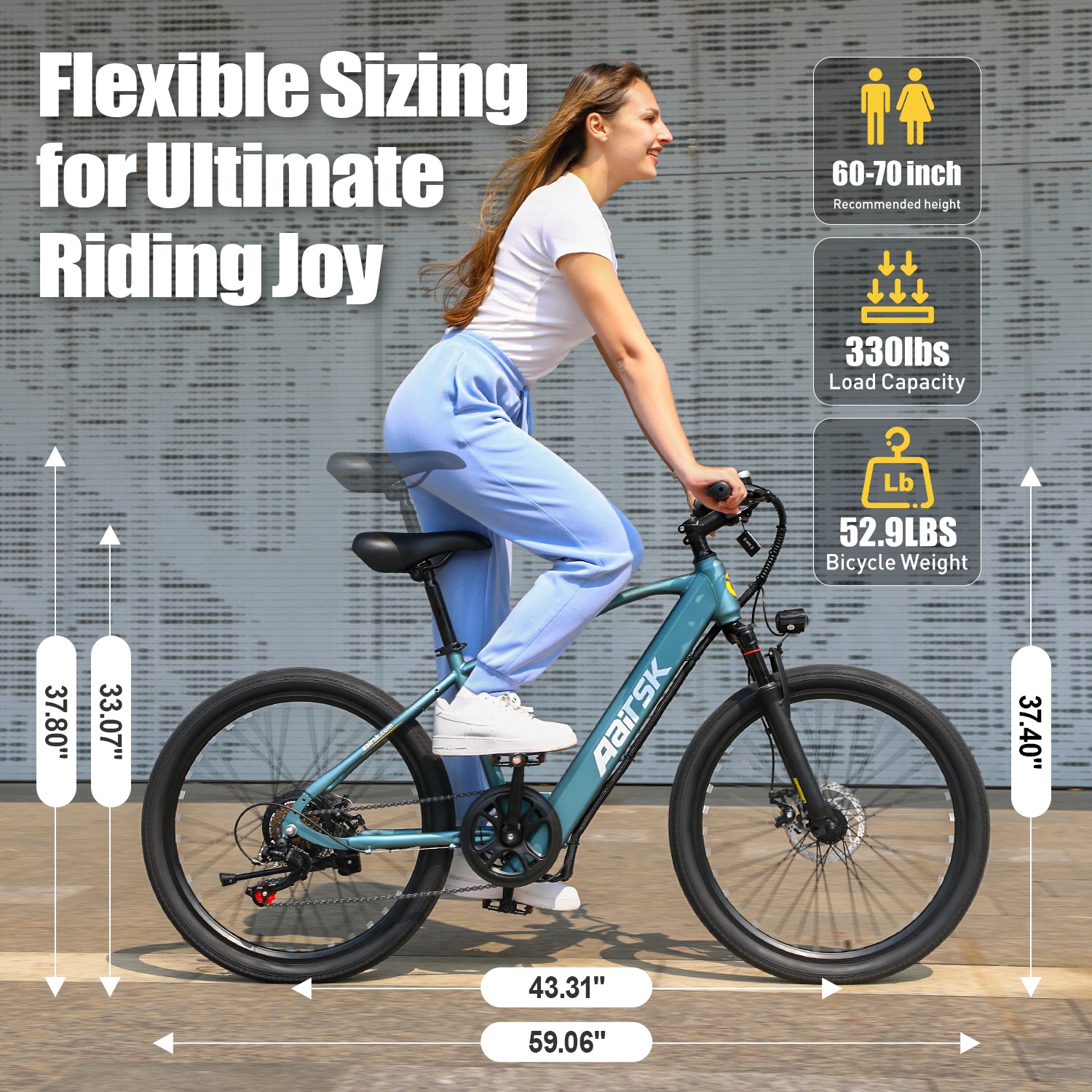 Aairsk GT300 24 inch Electric Bike, 430W(Peak) Motor, 36V 10AH Battery, Front Suspension, 7-Speed Shimano