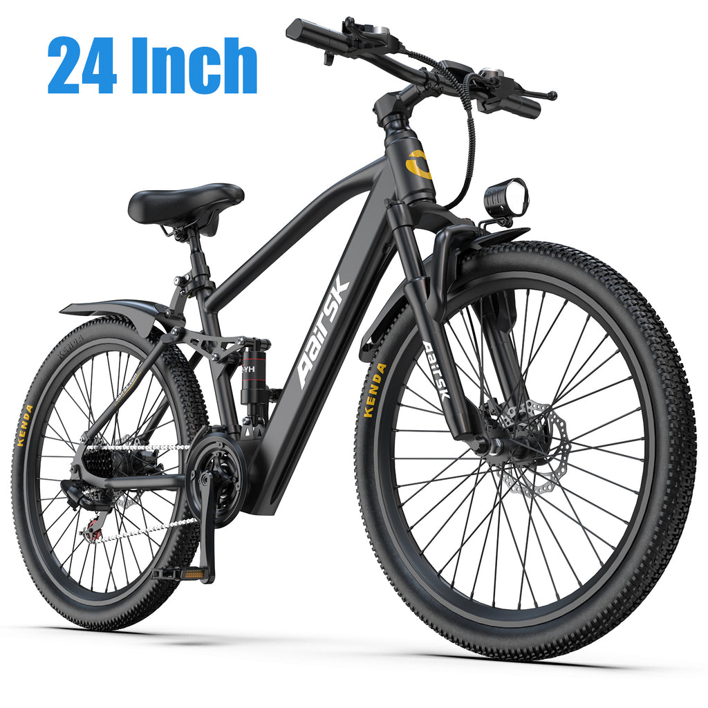 Aairsk GT900 24 inch Electric Bike, 430W(Peak) Motor, 36V 13AH Battery, Dual Suspension, Ideal for City and Trail Rides, Black