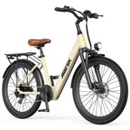 Aairsk SU7 Step-Thru 24" Electric City Bike for Adults, 430W(Peak) Motor, 36V 13Ah Battery, Shimano 7-Speed, LCD Display with Card Access, Rear Rack, Corlor Khaki