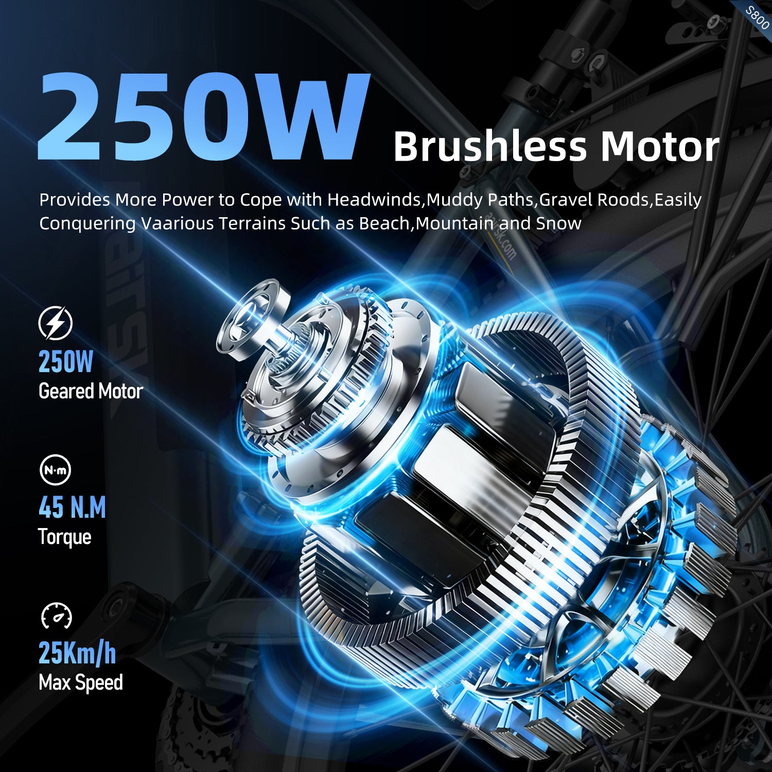 Aairsk S800 26" Electric Bike, 430W(Peak) Motor, 36V 13Ah Removable Battery, Shimano 7-Speed, LCD Display with Card Access, Rear Rack, Corlor Blue Access, Rear Rack, Corlor Blue