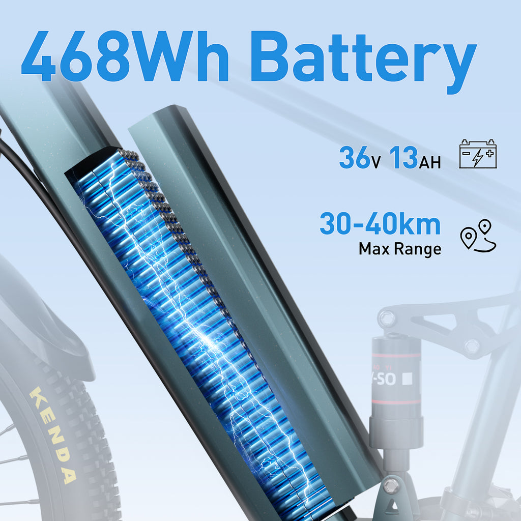 Aairsk GT900 24 inch Electric Bike, 430W(Peak) Motor, 36V 13AH Battery, Dual Suspension, Ideal for City and Trail Rides, Black