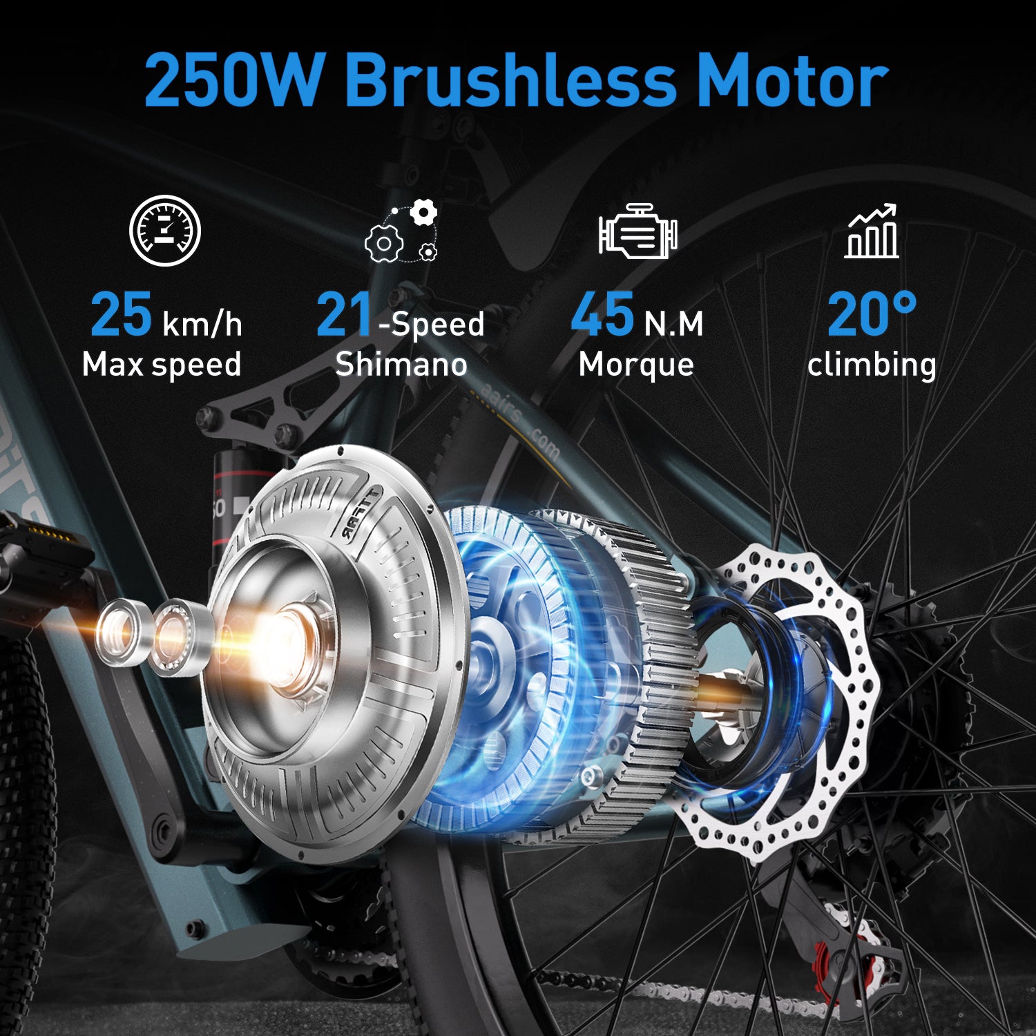 Aairsk GT900 26 inch Electric Bike, 430W(Peak) Motor, 36V 13AH Battery, Dual Suspension, Ideal for City and Trail Rides