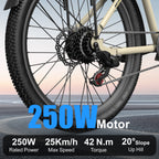 Aairsk SU7 Step-Thru 24" Electric City Bike for Adults, 430W(Peak) Motor, 36V 13Ah Battery, Shimano 7-Speed, LCD Display with Card Access, Rear Rack, Corlor Khaki