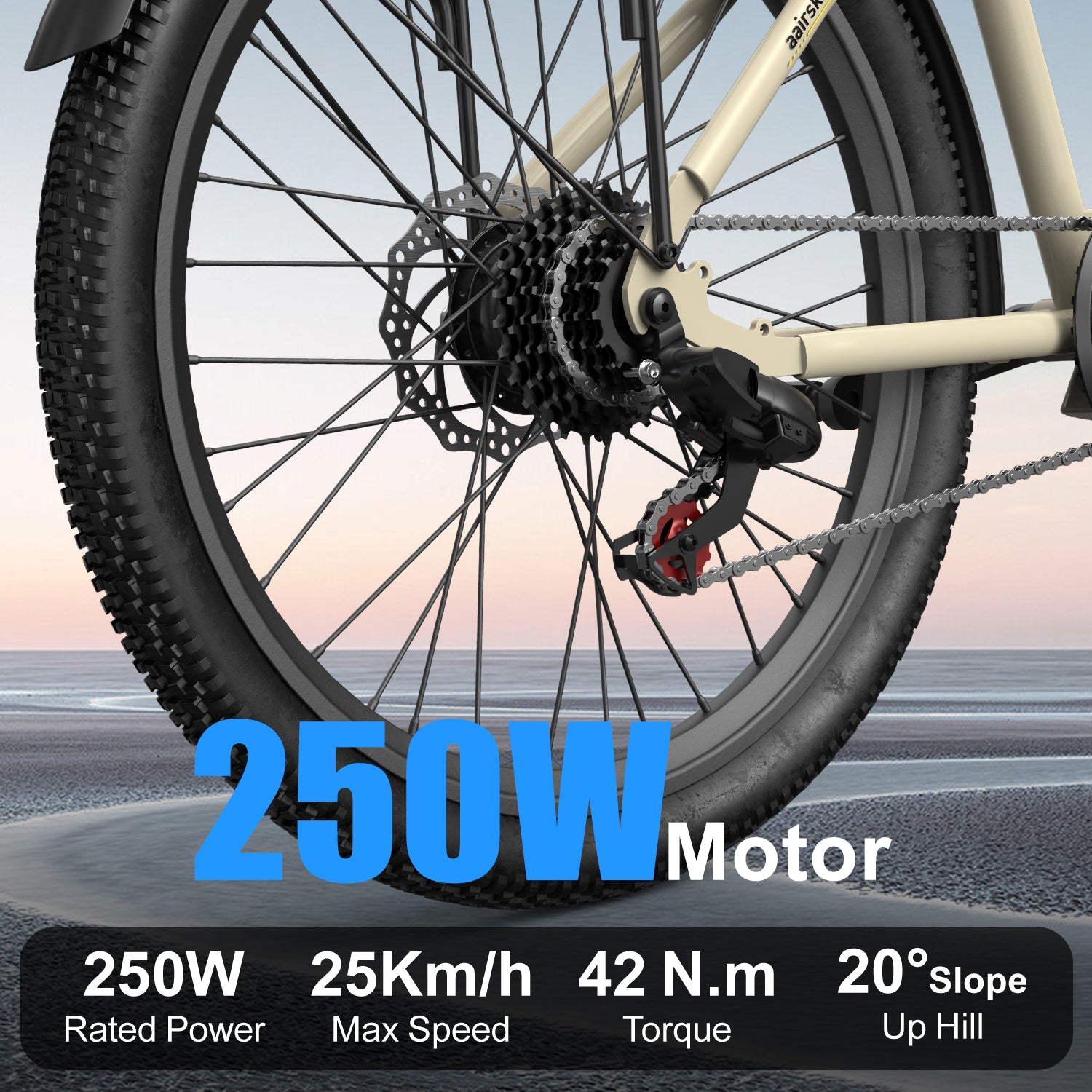 Aairsk SU7 Step-Thru 24" Electric City Bike for Adults, 430W(Peak) Motor, 36V 13Ah Battery, Shimano 7-Speed, LCD Display with Card Access, Rear Rack, Corlor Khaki