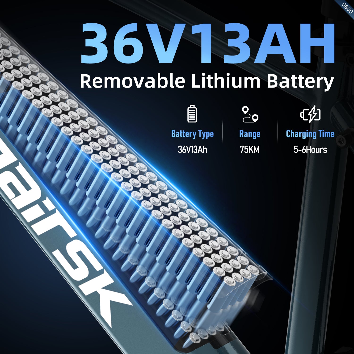 Aairsk S800 26" Electric Bike, 430W(Peak) Motor, 36V 13Ah Removable Battery, Shimano 7-Speed, LCD Display with Card Access, Rear Rack, Corlor Blue Access, Rear Rack, Corlor Blue