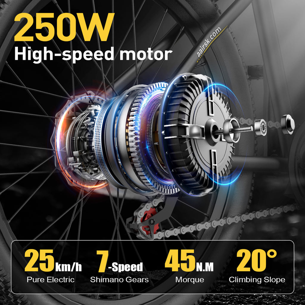 Aairsk GT300 24 inch Electric Bike, 430W(Peak) Motor, 36V 10AH Battery, Front Suspension, 7-Speed Shimano