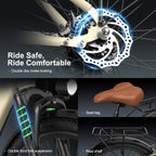 Aairsk SU7 Step-Thru 24" Electric City Bike for Adults, 430W(Peak) Motor, 36V 13Ah Battery, Shimano 7-Speed, LCD Display with Card Access, Rear Rack, Corlor Khaki