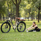 Aairsk S600 Step-Thru 26" Electric City Bike for Adults, 430W(Peak) Motor, 36V 13Ah Battery, Shimano 7-Speed, LCD Display with Card Access, Rear Rack and seat, Color Khaki