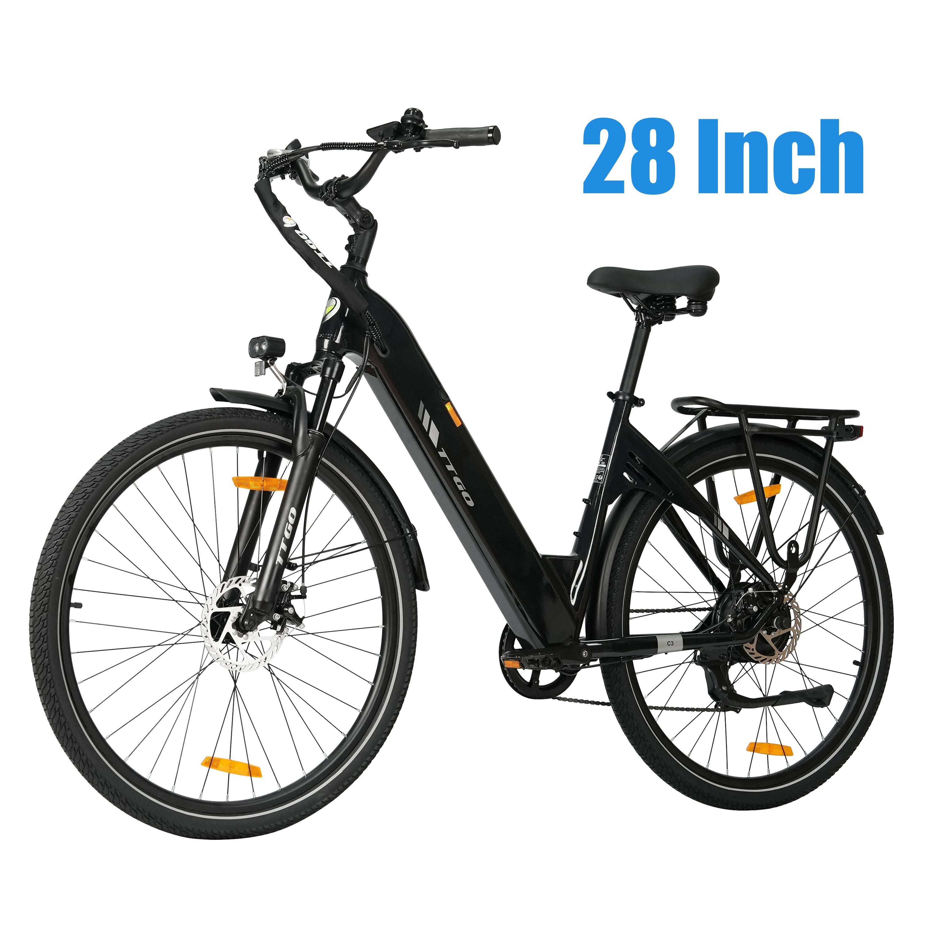 TTGO C3SE 28" Step-Thru Electric Bike, 430W(Peak) 250W (Rated) Motor, Speed Sensor, 36V 18Ah Removable Battery, Shimano 7-Speed