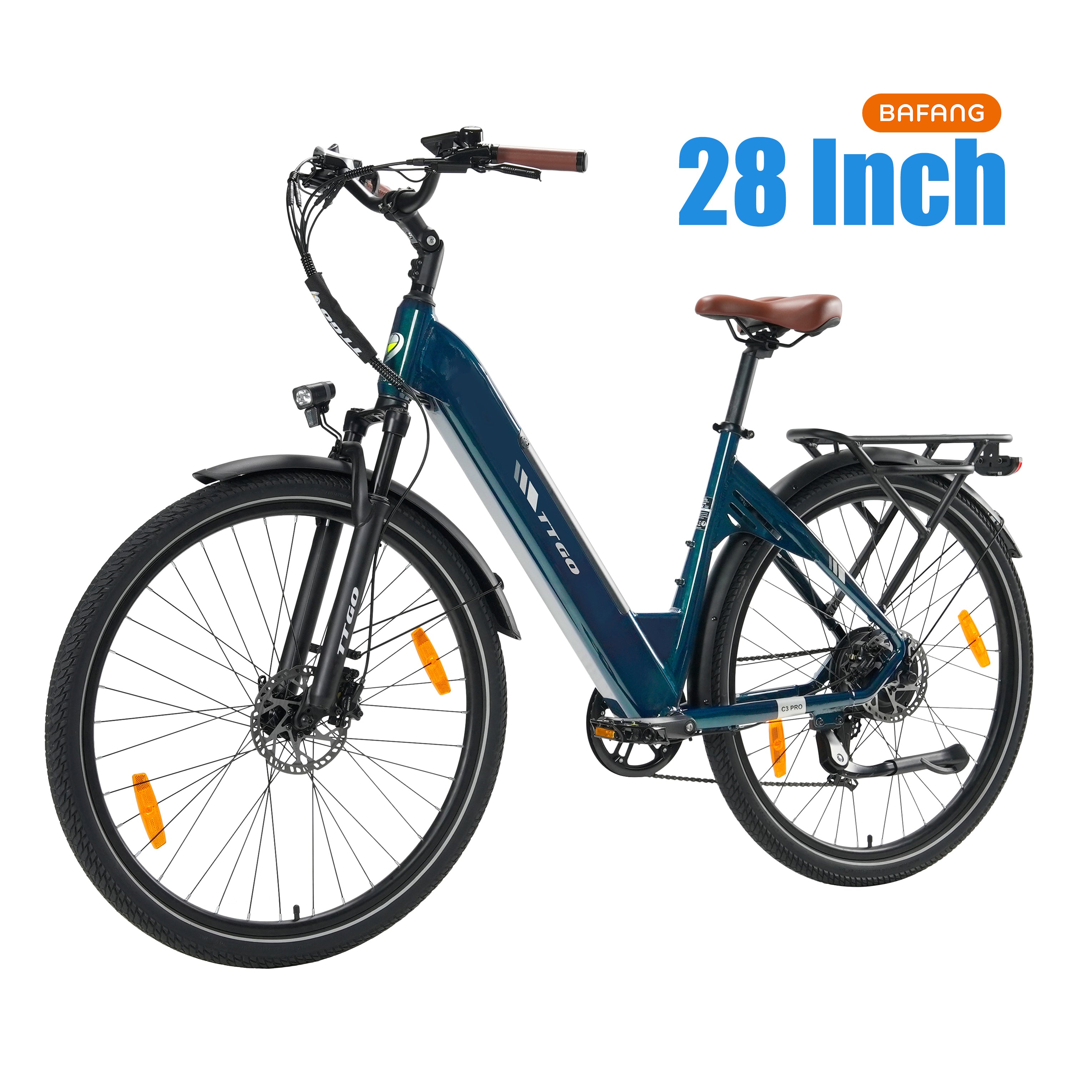 TTGO C3Pro 28" Step-Thru Electric Bike, 500W(Peak) 250W (Rated) BAFANG Motor, Torque Sensor, 36V 20Ah Removable Battery, Shimano 7-Speed