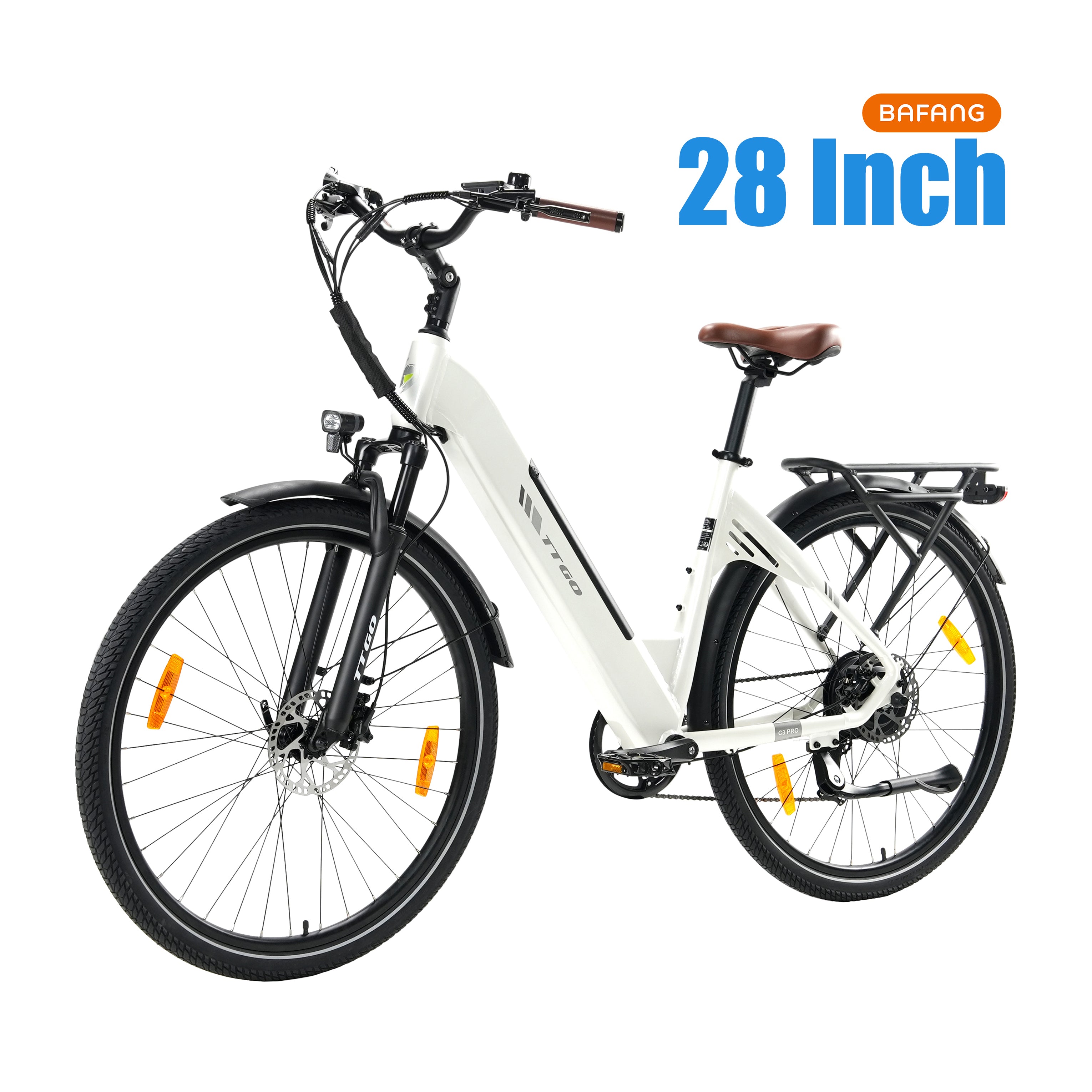 TTGO C3Pro 28" Step-Thru Electric Bike, 500W(Peak) 250W (Rated) BAFANG Motor, Torque Sensor, 36V 20Ah Removable Battery, Shimano 7-Speed