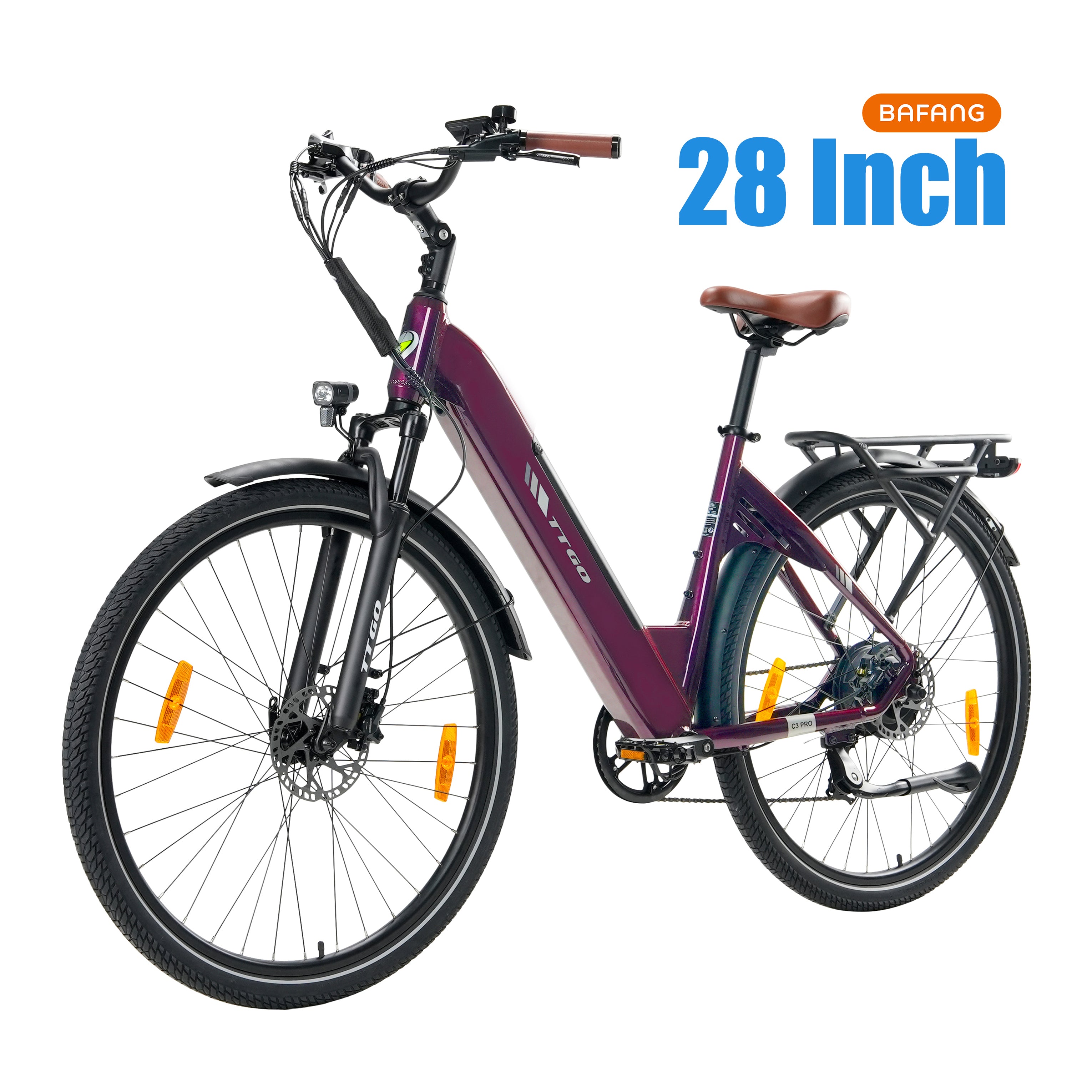 TTGO C3Pro 28" Step-Thru Electric Bike, 500W(Peak) 250W (Rated) BAFANG Motor, Torque Sensor, 36V 20Ah Removable Battery, Shimano 7-Speed