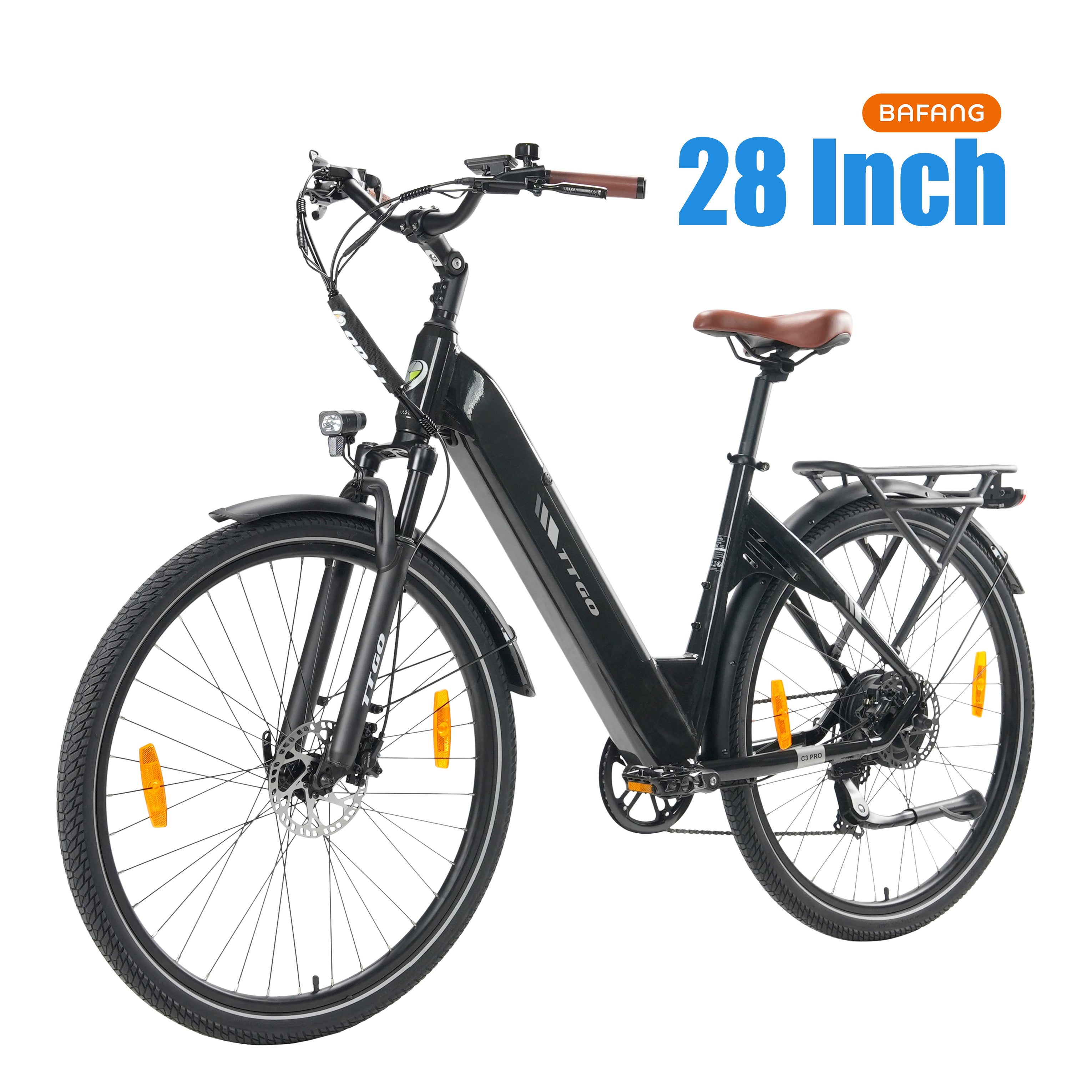 TTGO C3Pro 28" Step-Thru Electric Bike, 500W(Peak) 250W (Rated) BAFANG Motor, Torque Sensor, 36V 20Ah Removable Battery, Shimano 7-Speed