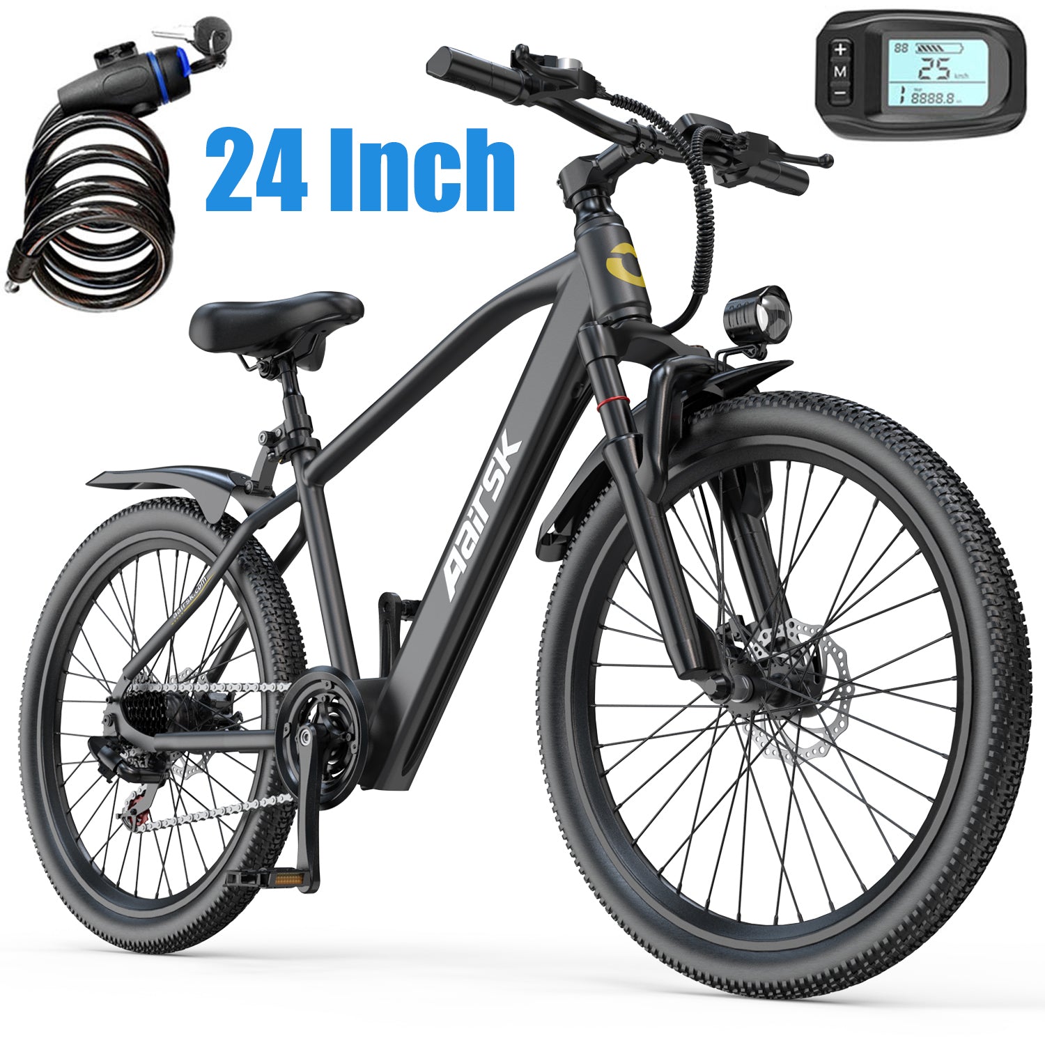 Aairsk GT300 24 inch Electric Bike, 430W(Peak) Motor, 36V 10AH Battery, Front Suspension, 7-Speed Shimano