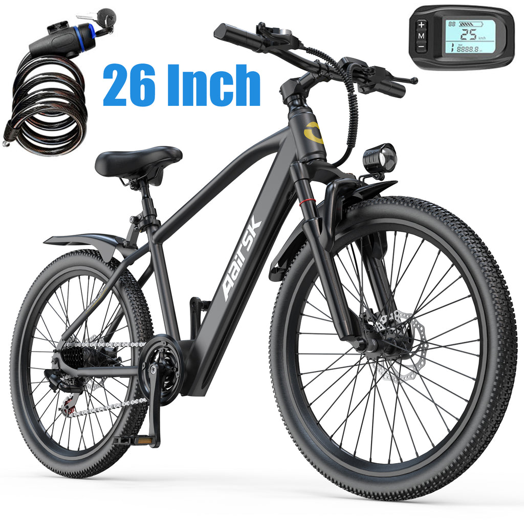 Aairsk GT300 26 inch Electric Bike, 430W(Peak) Motor, 36V 10AH Battery, Front Suspension, 7-Speed Shimano