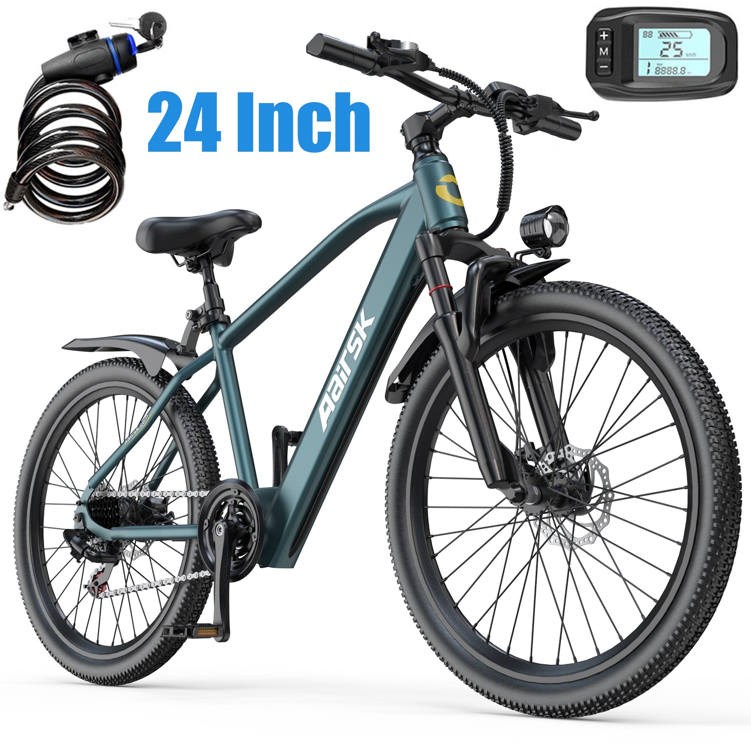 Aairsk GT300 24 inch Electric Bike, 430W(Peak) Motor, 36V 10AH Battery, Front Suspension, 7-Speed Shimano