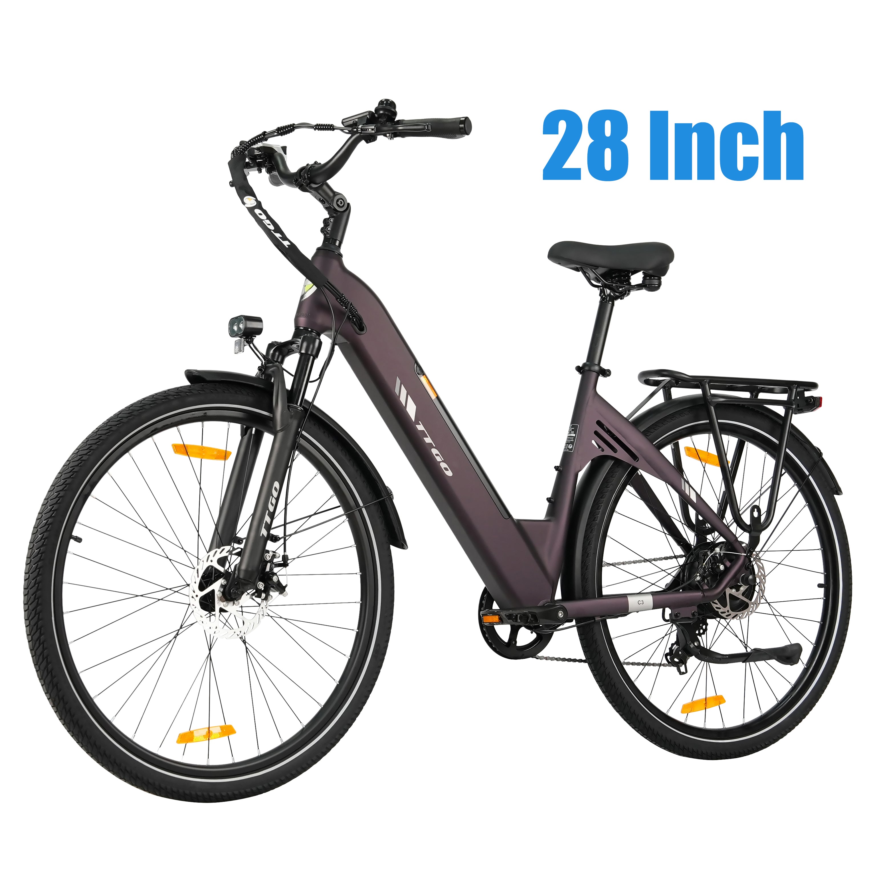 TTGO C3SE 28" Step-Thru Electric Bike, 430W(Peak) 250W (Rated) Motor, Speed Sensor, 36V 18Ah Removable Battery, Shimano 7-Speed