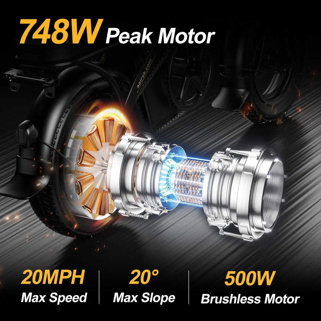 Aairsk F6 PRO 14" Folding Electric Bike for Adults, 500W Motor with 48V 15Ah Battery, Up to 20MPH, Dual Disc Brakes, Shock Absorption, LCD Display, Portable Commuter E-Bike