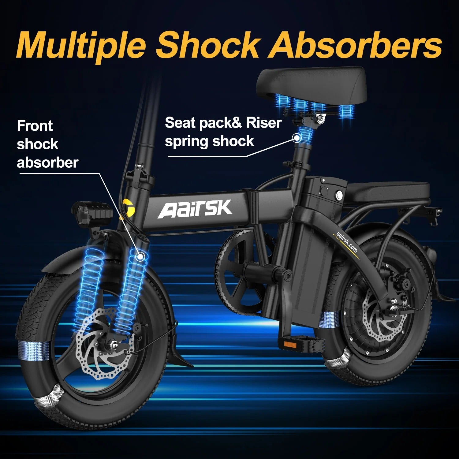 Aairsk F6 PRO 14" Folding Electric Bike for Adults, 500W Motor with 48V 15Ah Battery, Up to 20MPH, Dual Disc Brakes, Shock Absorption, LCD Display, Portable Commuter E-Bike
