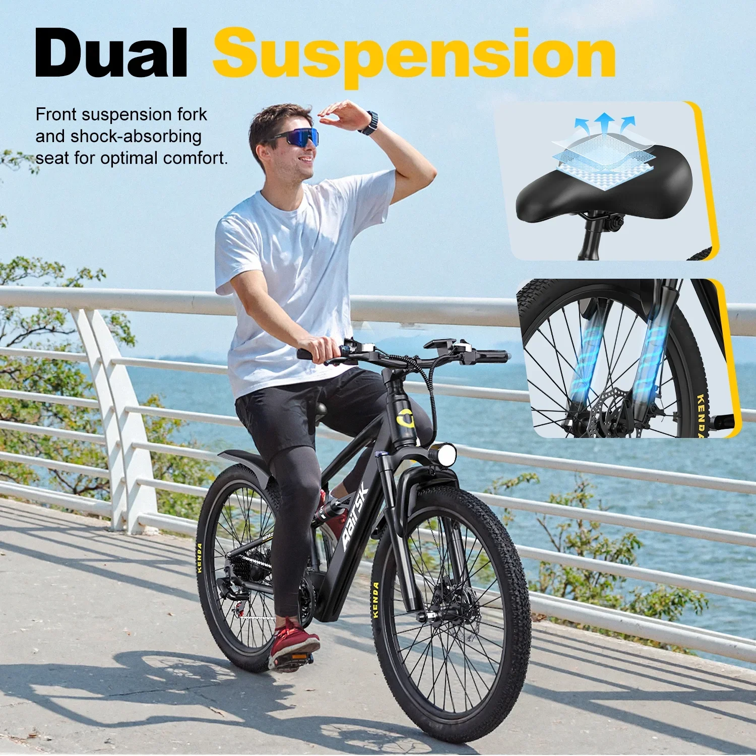 Aairsk F1 Electric Bike, 748W Motor, 36V 13AH Battery, Dual Suspension, 26" Tires – Ideal for City & Trail Rides