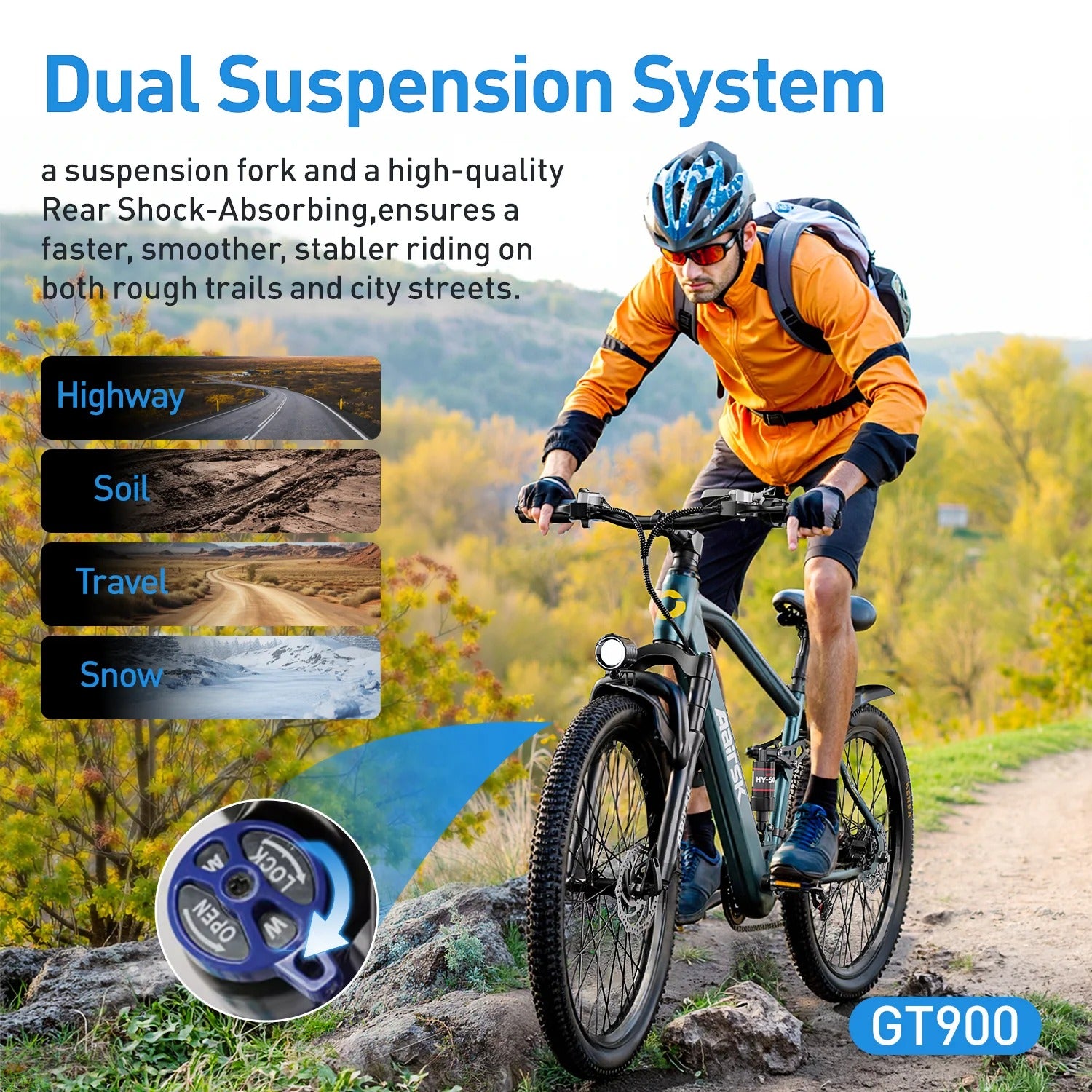 Aairsk GT900 26 inch Electric Bike, 430W(Peak) Motor, 36V 13AH Battery, Dual Suspension, Ideal for City and Trail Rides