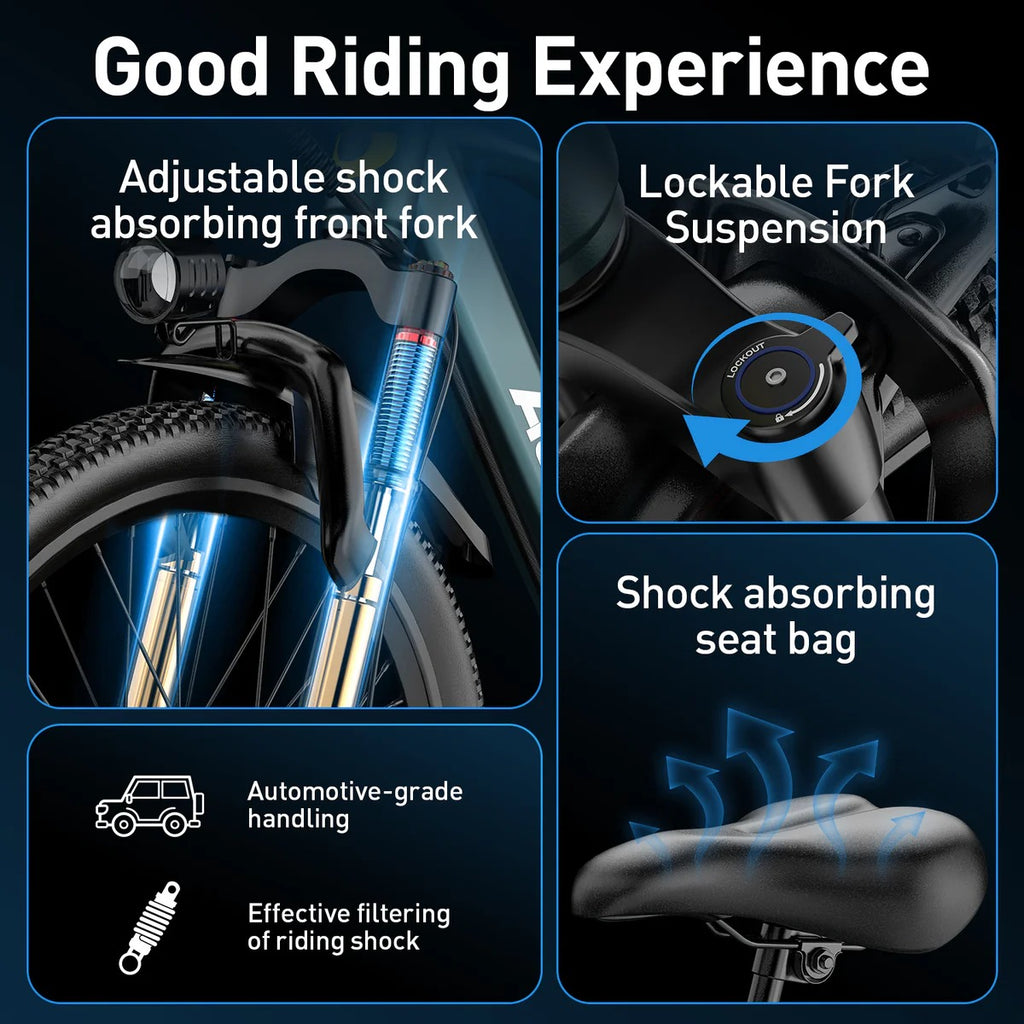 Aairsk GT300 26 inch Electric Bike, 430W(Peak) Motor, 36V 10AH Battery, Front Suspension, 7-Speed Shimano
