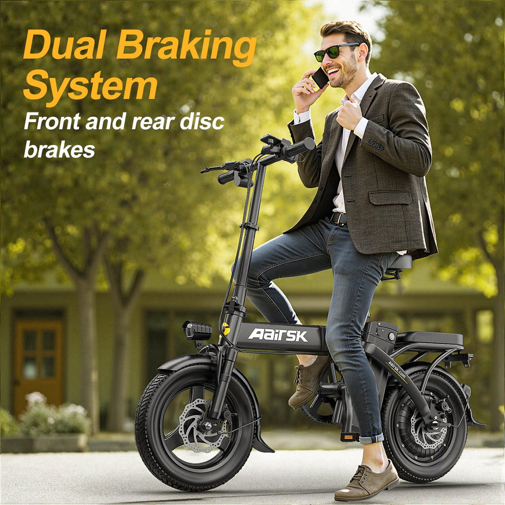 Aairsk F6 PRO 14" Folding Electric Bike for Adults, 500W Motor with 48V 15Ah Battery, Up to 20MPH, Dual Disc Brakes, Shock Absorption, LCD Display, Portable Commuter E-Bike