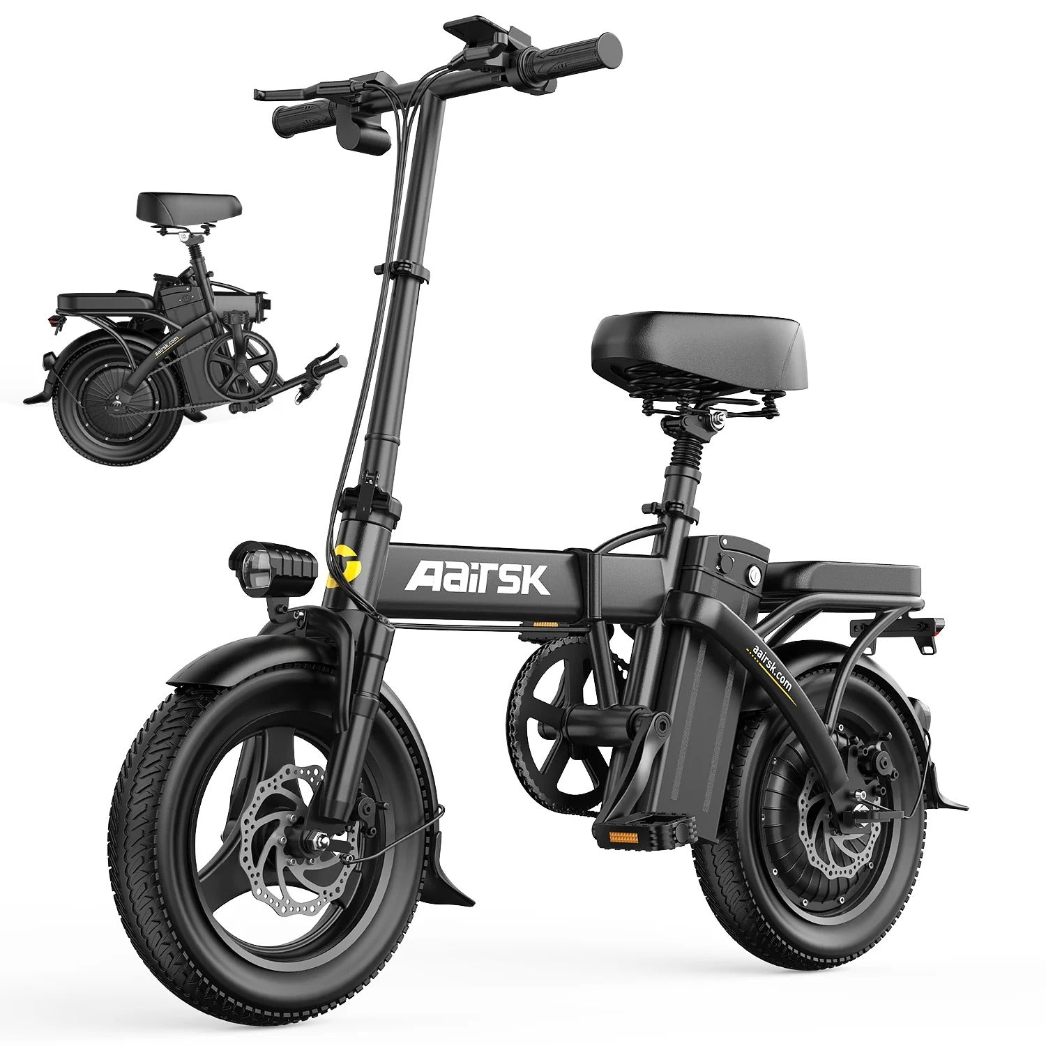 Aairsk F6 PRO 14" Folding Electric Bike for Adults, 500W Motor with 48V 15Ah Battery, Up to 20MPH, Dual Disc Brakes, Shock Absorption, LCD Display, Portable Commuter E-Bike
